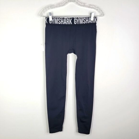 GYMSHARK Black Leggings Spellout Mid Rise Yoga Ankle Crop Size Medium - Picture 1 of 7